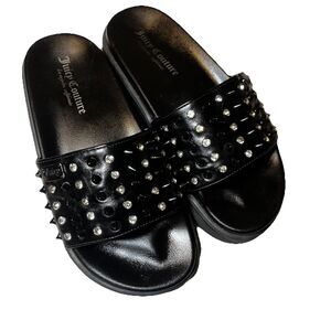Juicy Couture Y2K INSPIRED Black Slides Sandals Rhinestones & Black Studs Size 7